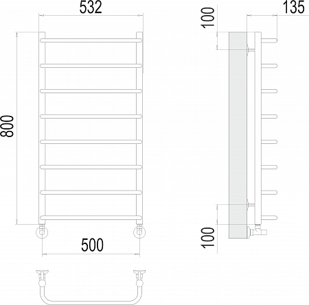 Стандарт П8 500х800  Полотенцесушитель  TERMINUS Челябинск - фото 3