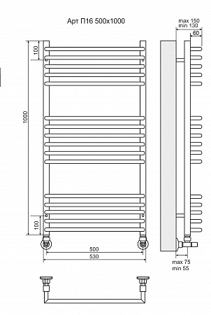 Арт П16 500х1000 Полотенцесушитель  TERMINUS Челябинск - фото 3